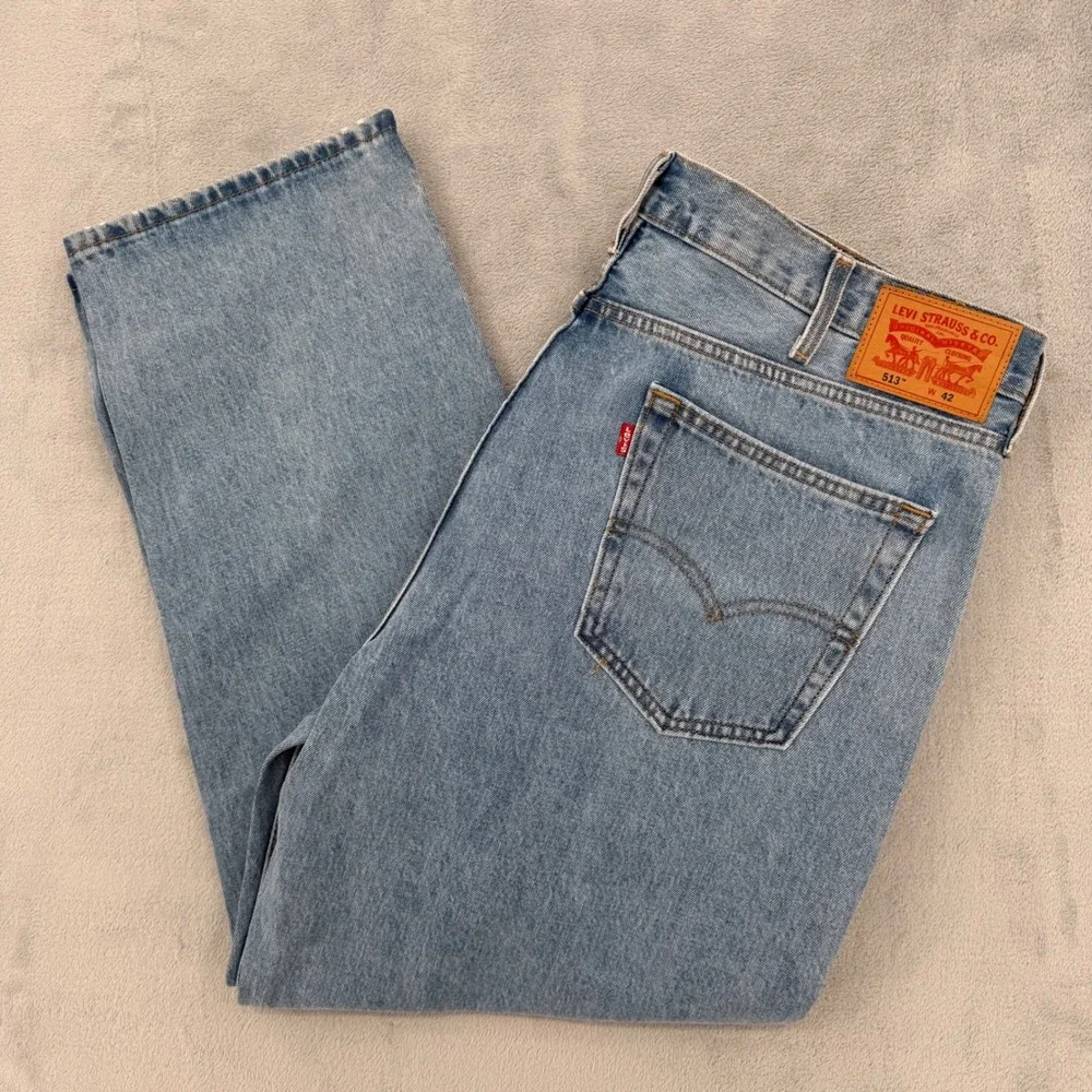 Levi‎ Strauss 513 Jeans Mens 42x30 Light Wash Straight Fit Denim Pants